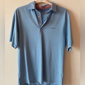 Greg Norman Blue and White Striped Polo, Size L